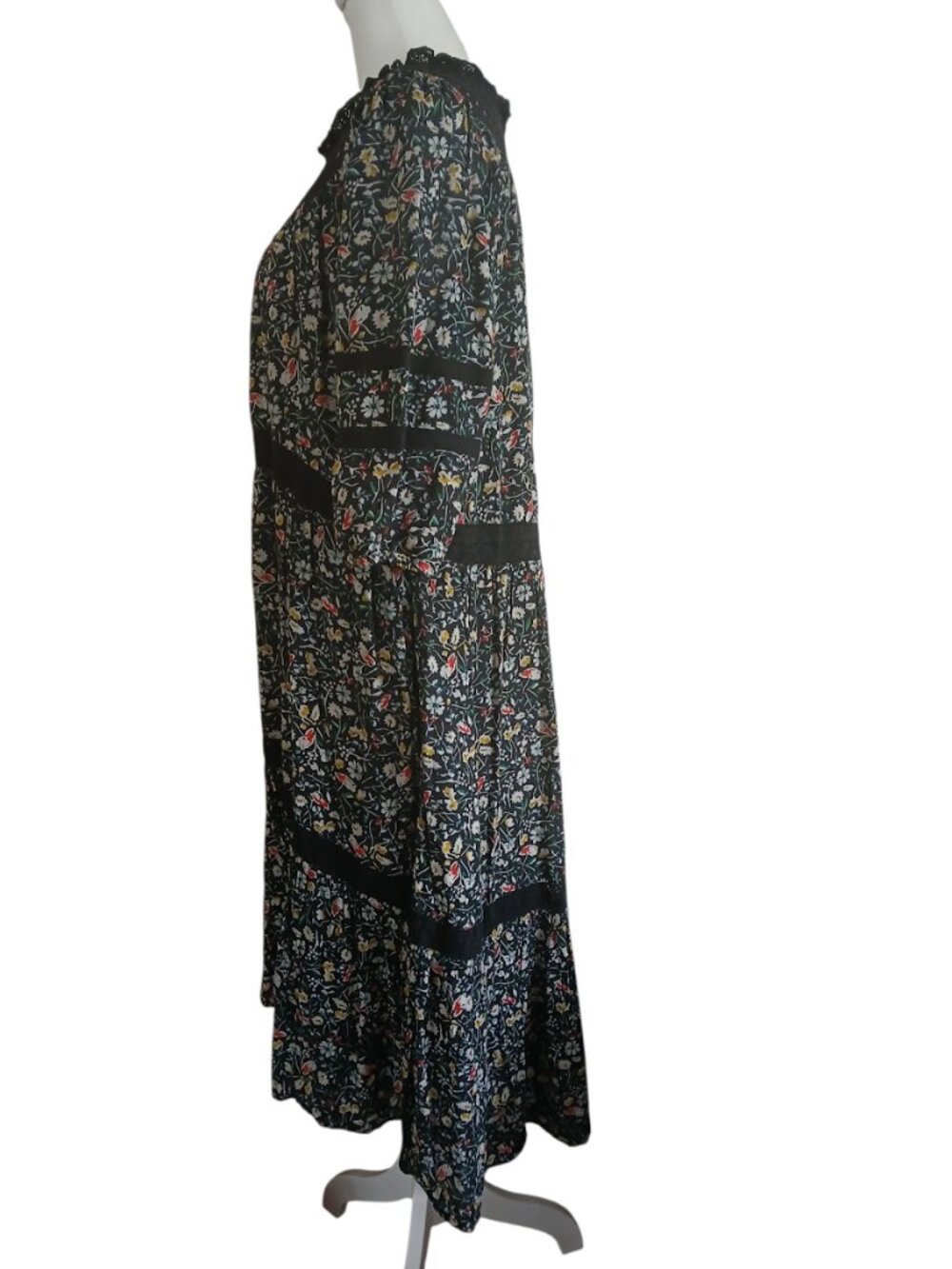 Sundance Isadora Blooms prairie black cotton tiered boho midi dress size M - Picture 4 of 7
